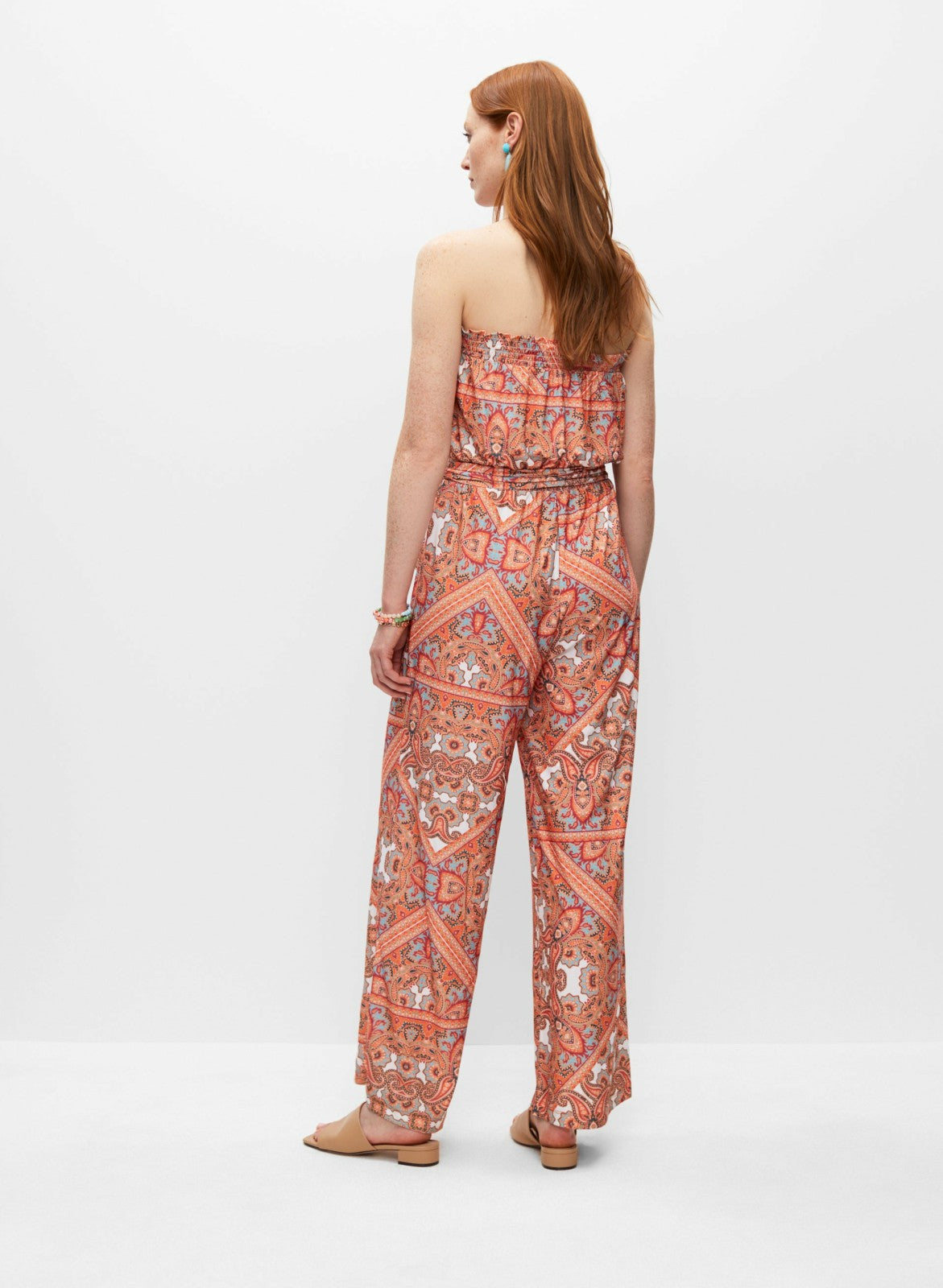 Women Paisley Print Jumpsuit Orange Pattern | Melanie Lyne