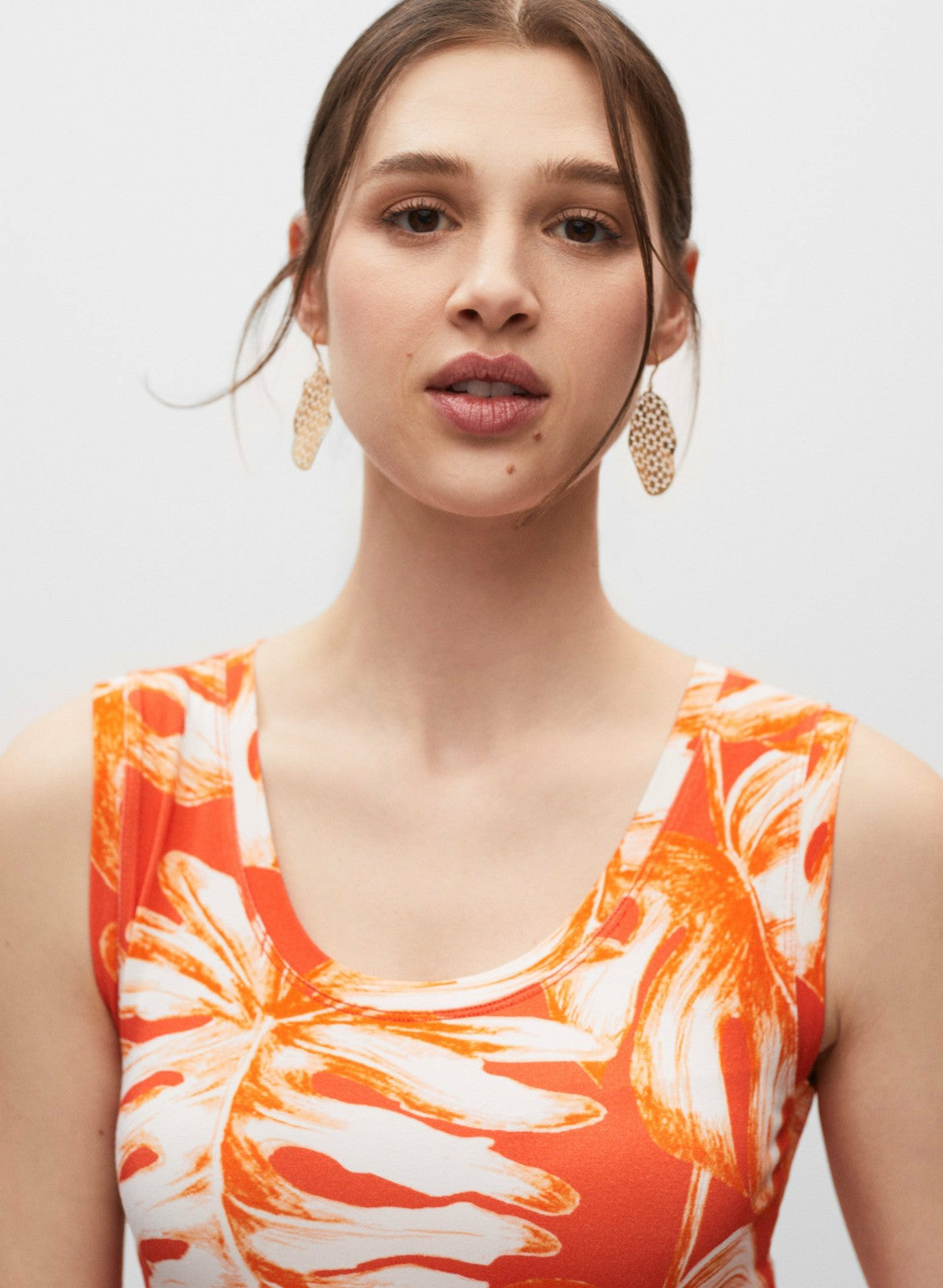 Women Palm Leaf Print Jersey Dress Orange Pattern | Melanie Lyne