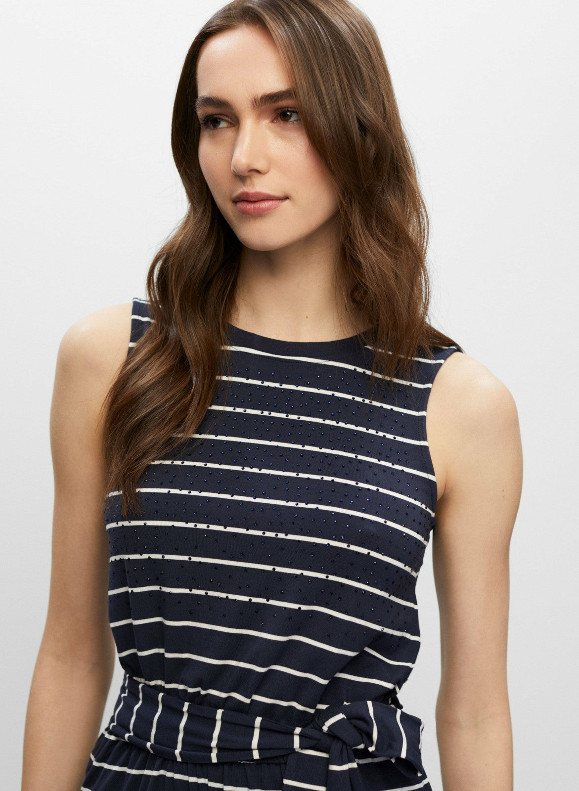 Women Striped Rhinestone Detail Romper Blue Pattern | Melanie Lyne