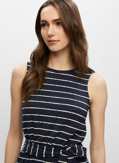 Women Striped Rhinestone Detail Romper Blue Pattern | Melanie Lyne