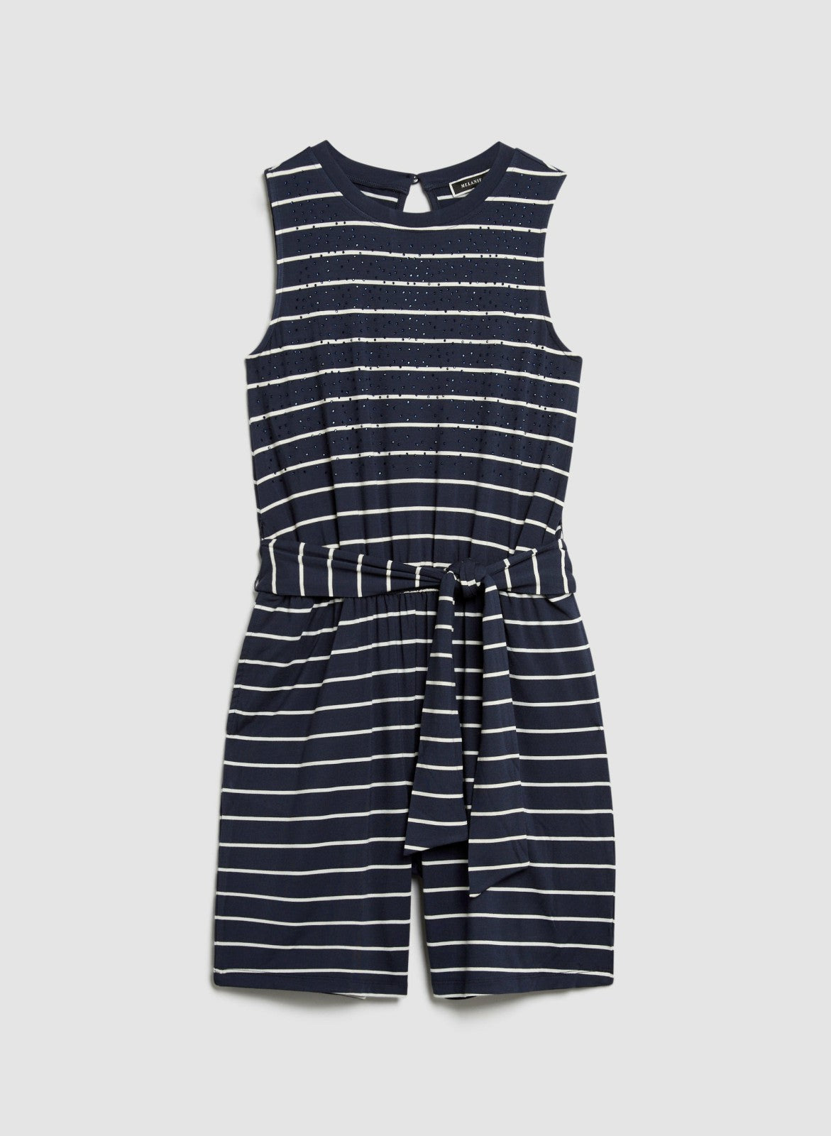 Women Striped Rhinestone Detail Romper Blue Pattern | Melanie Lyne