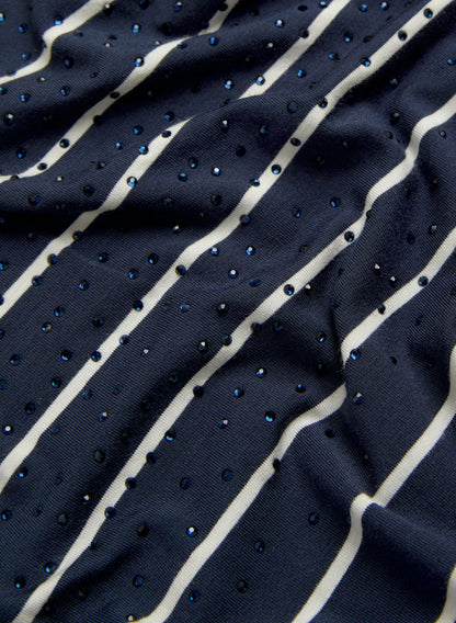Women Striped Rhinestone Detail Romper Blue Pattern | Melanie Lyne