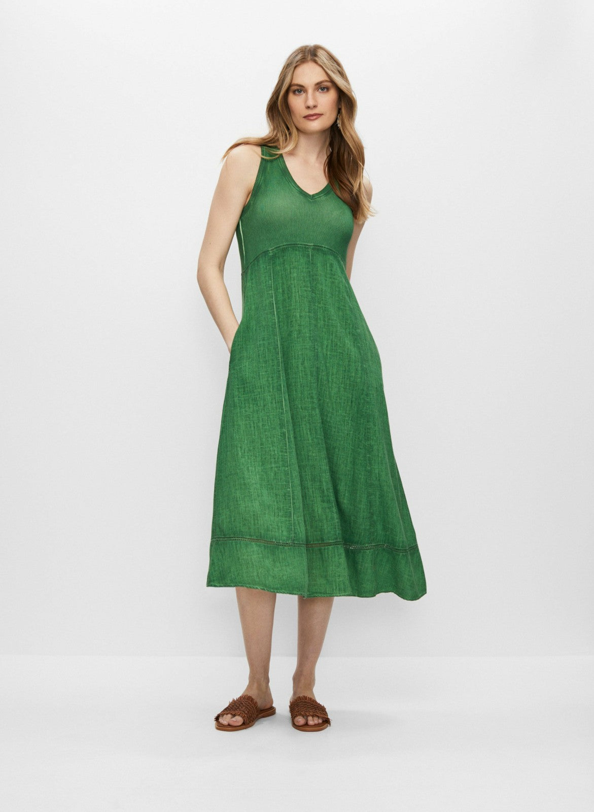Women Sleeveless V-Neck Dress Apple Green | Melanie Lyne