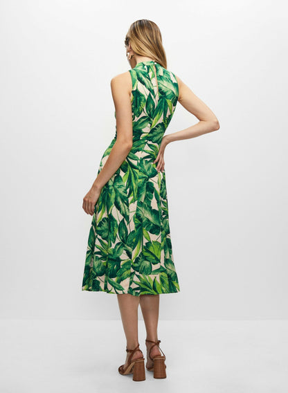 Women Leaf Print Halter Midi Dress Green Pattern | Melanie Lyne