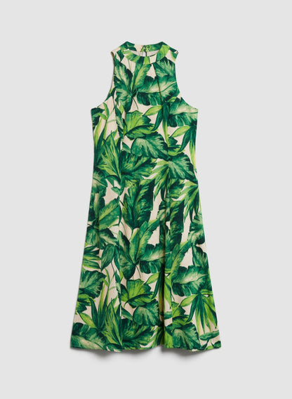 Women Leaf Print Halter Midi Dress Green Pattern | Melanie Lyne