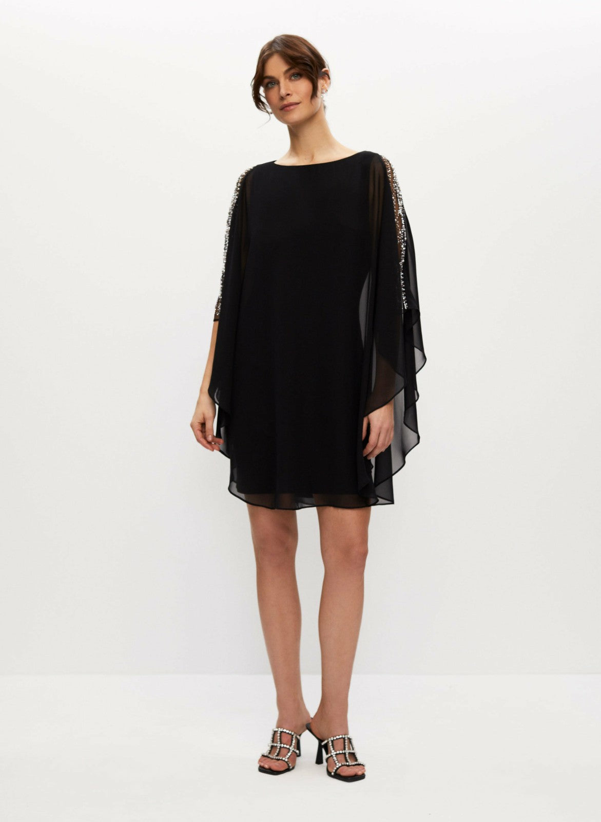 Women Embellished Chiffon Cape Dress Black | Melanie Lyne