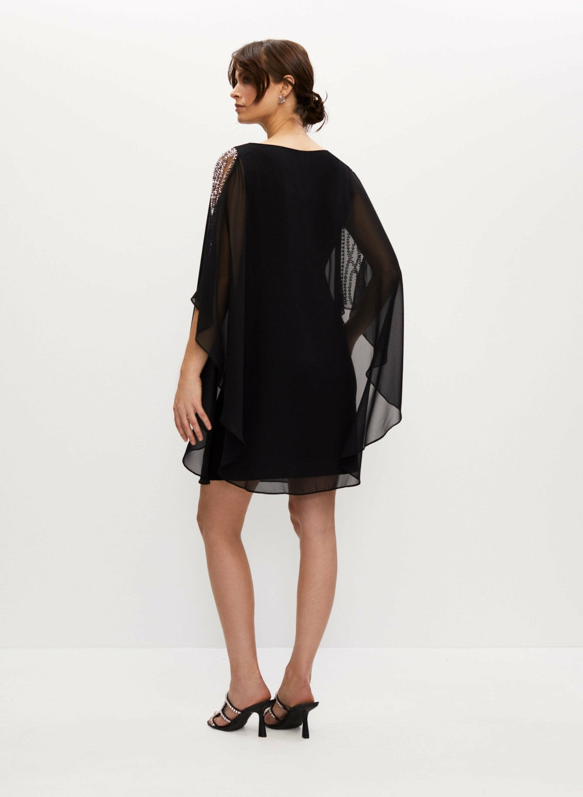 Women Embellished Chiffon Cape Dress Black | Melanie Lyne