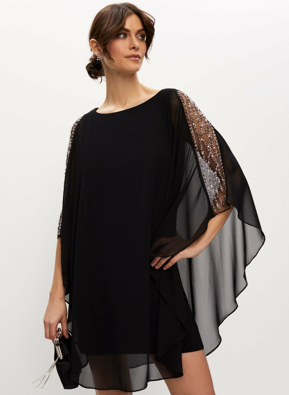 Women Embellished Chiffon Cape Dress Black | Melanie Lyne