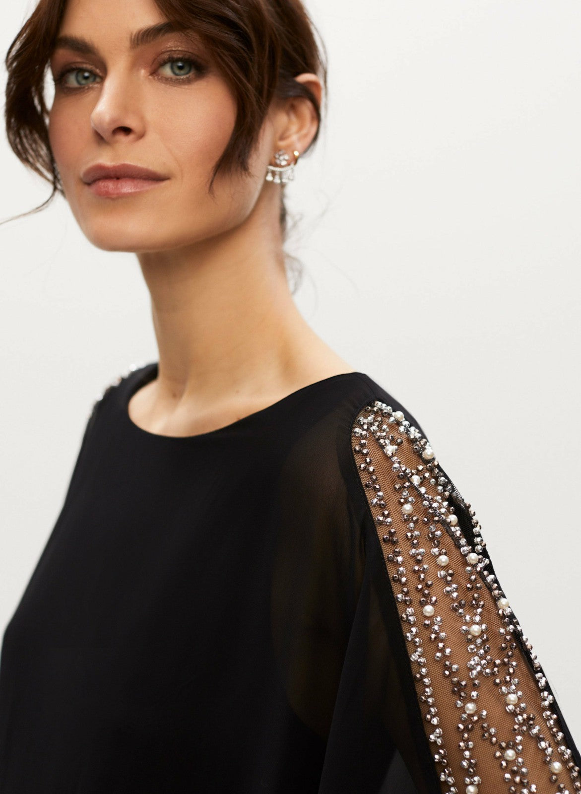 Women Embellished Chiffon Cape Dress Black | Melanie Lyne