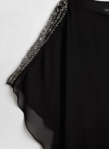 Women Embellished Chiffon Cape Dress Black | Melanie Lyne