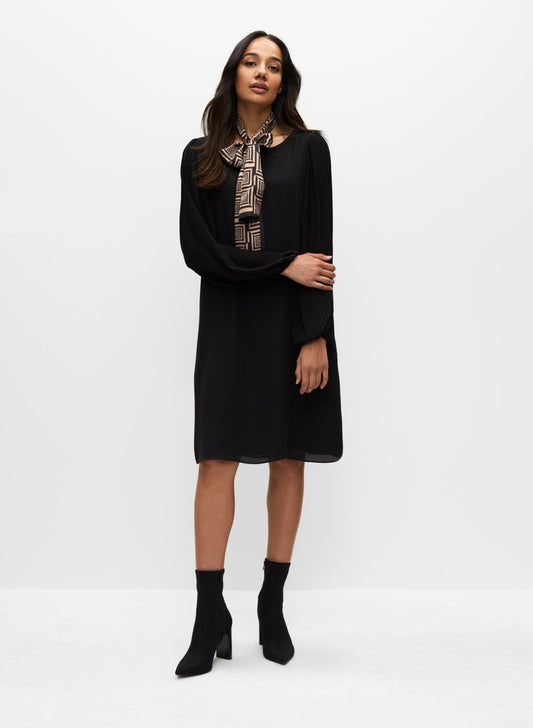 Women Pleated Balloon Sleeve Chiffon Dress Black | Melanie Lyne