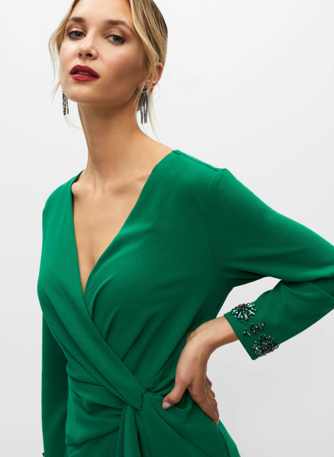 Women Jewel Trim Flounce Dress Palm Leaf | Melanie Lyne