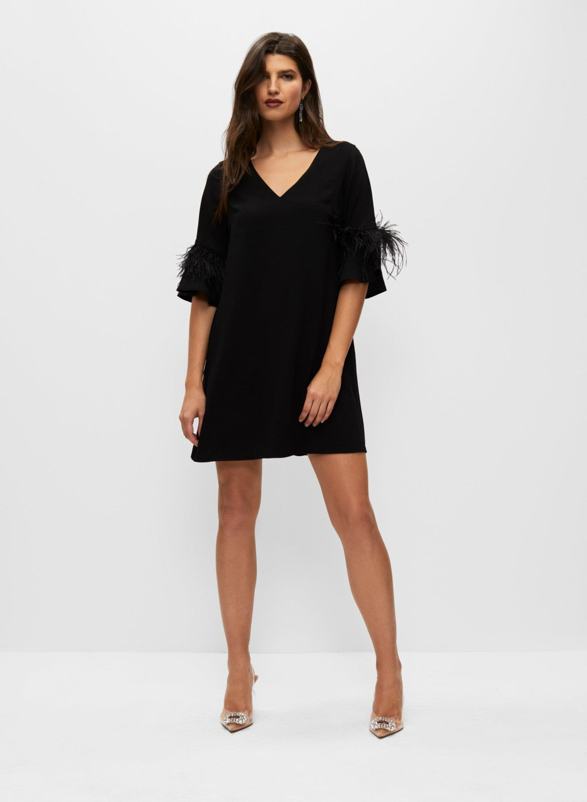 Women Aidan Mattox - Feather Trim Dress Black | Melanie Lyne