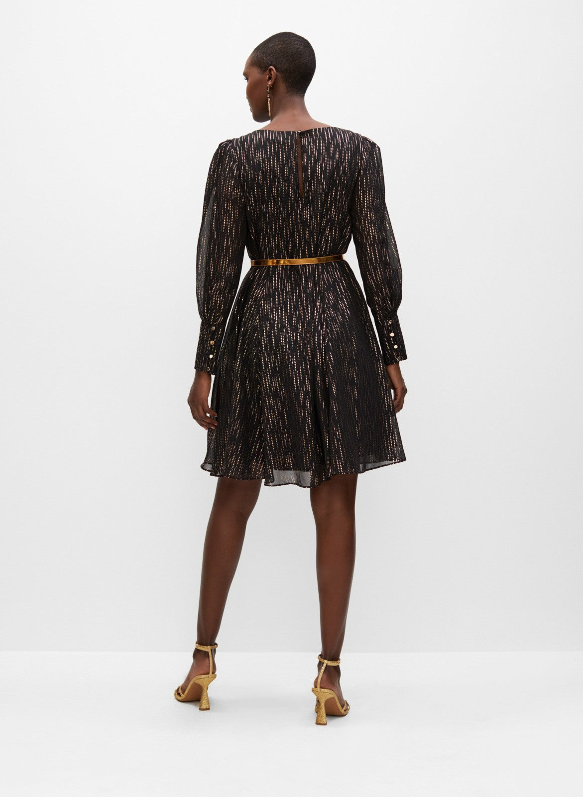 Women Belted Metallic Print Dress Black Pattern | Melanie Lyne