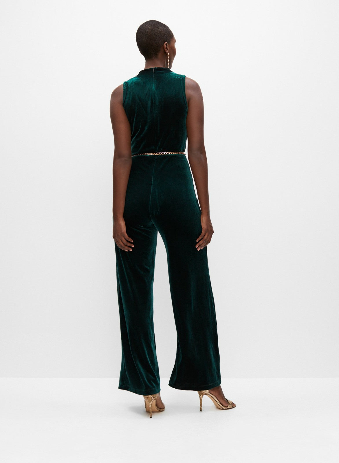 Women Velvet Belt Detail Jumpsuit Deep Emerald | Melanie Lyne