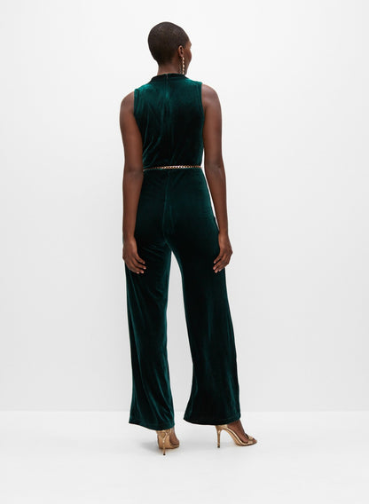 Women Velvet Belt Detail Jumpsuit Deep Emerald | Melanie Lyne