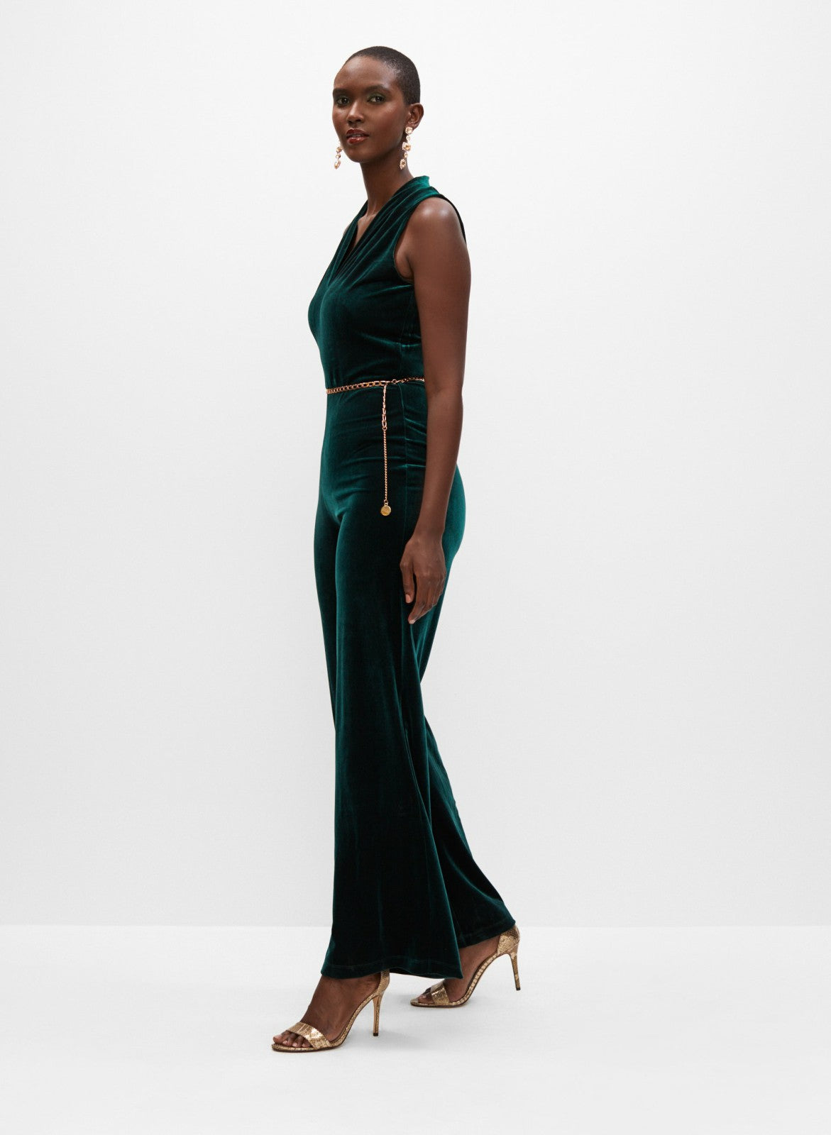 Women Velvet Belt Detail Jumpsuit Deep Emerald | Melanie Lyne