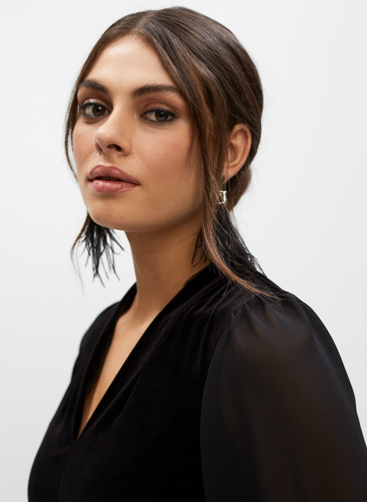 Women Stretch Velvet Chiffon Sleeve Dress Black | Melanie Lyne