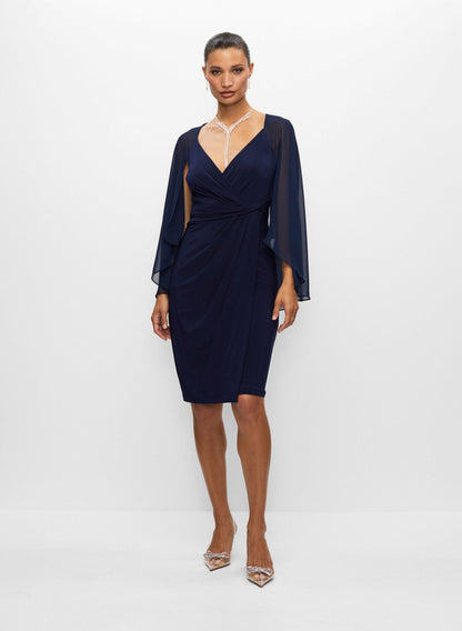 Women Chiffon Capelet Dress Navy Blue | Melanie Lyne