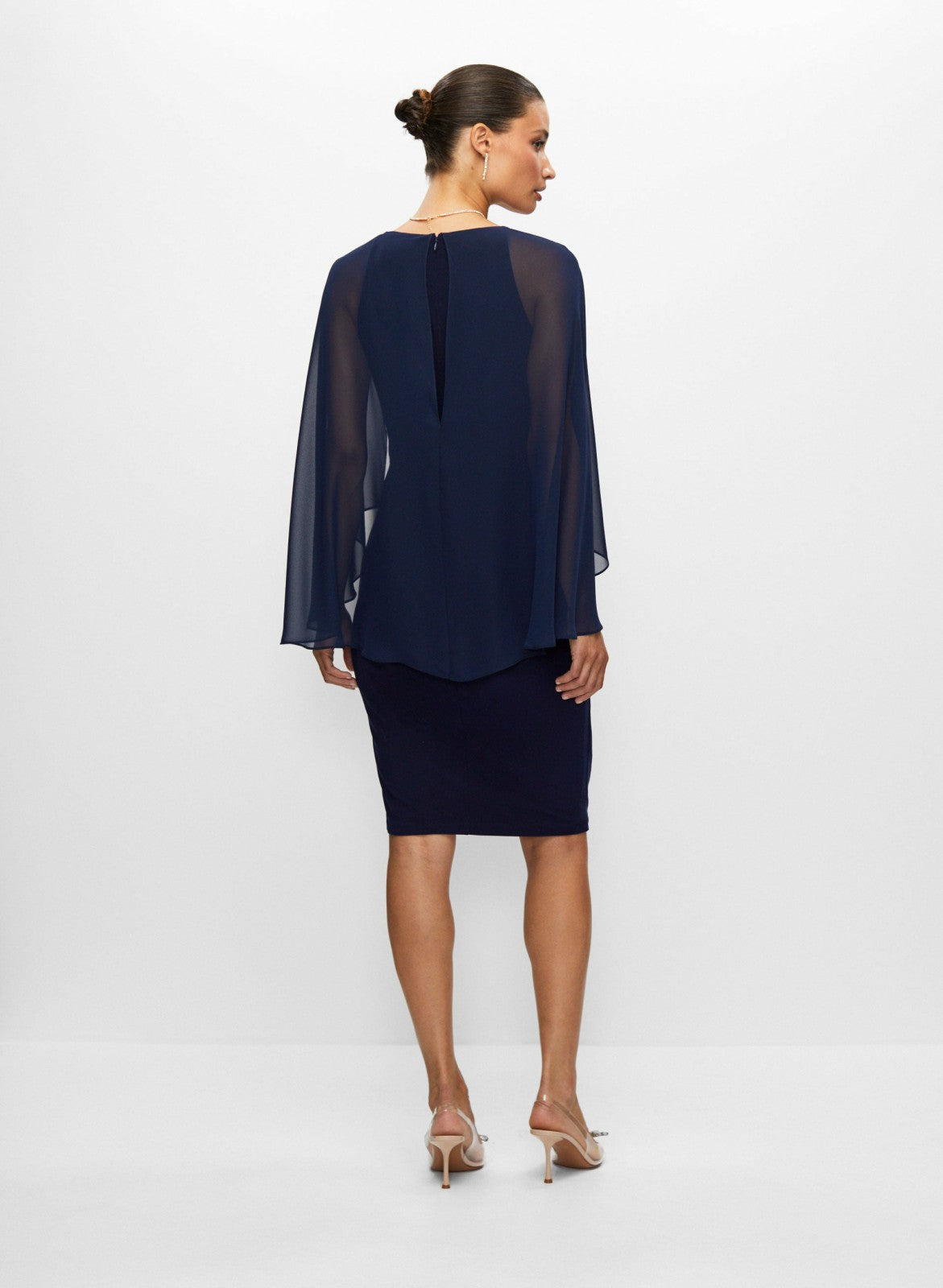 Women Chiffon Capelet Dress Navy Blue | Melanie Lyne