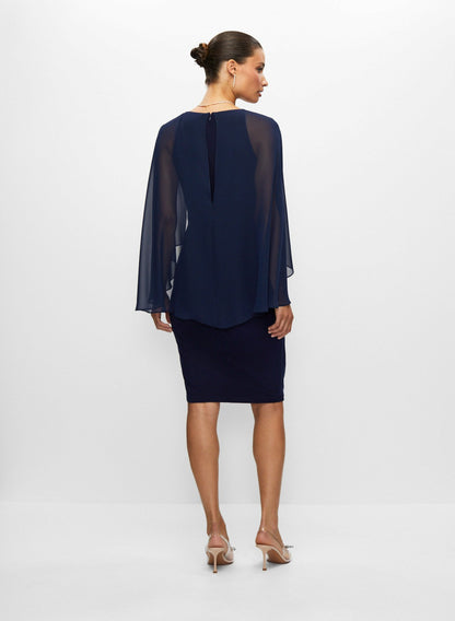 Women Chiffon Capelet Dress Navy Blue | Melanie Lyne