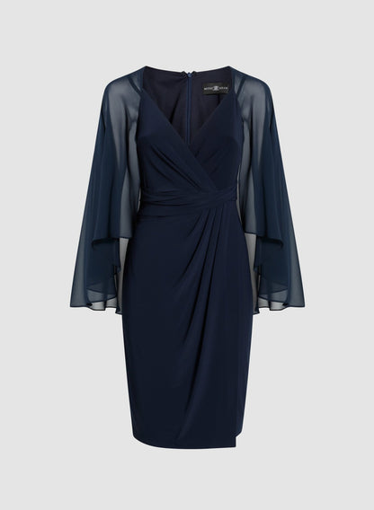 Women Chiffon Capelet Dress Navy Blue | Melanie Lyne