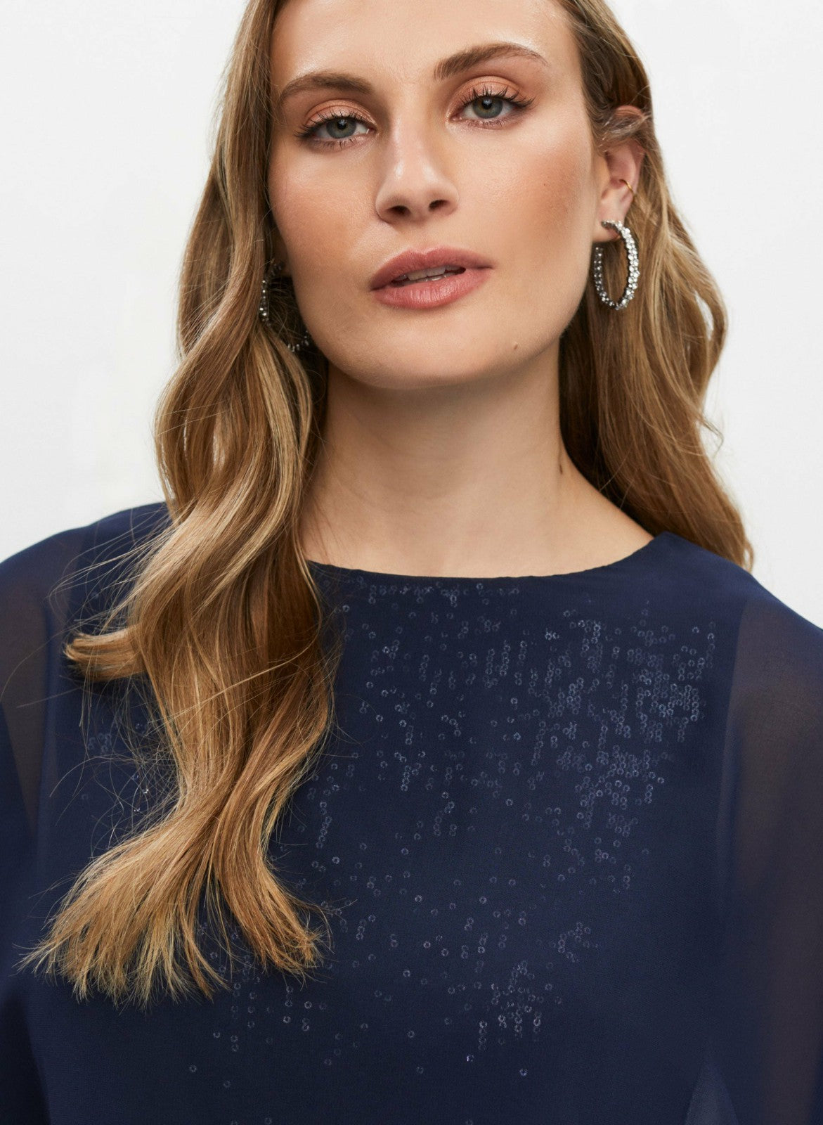 Women Chiffon Cape Sequin Dress Peacock Blue | Melanie Lyne