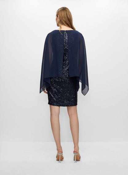 Women Chiffon Cape Sequin Dress Peacock Blue | Melanie Lyne