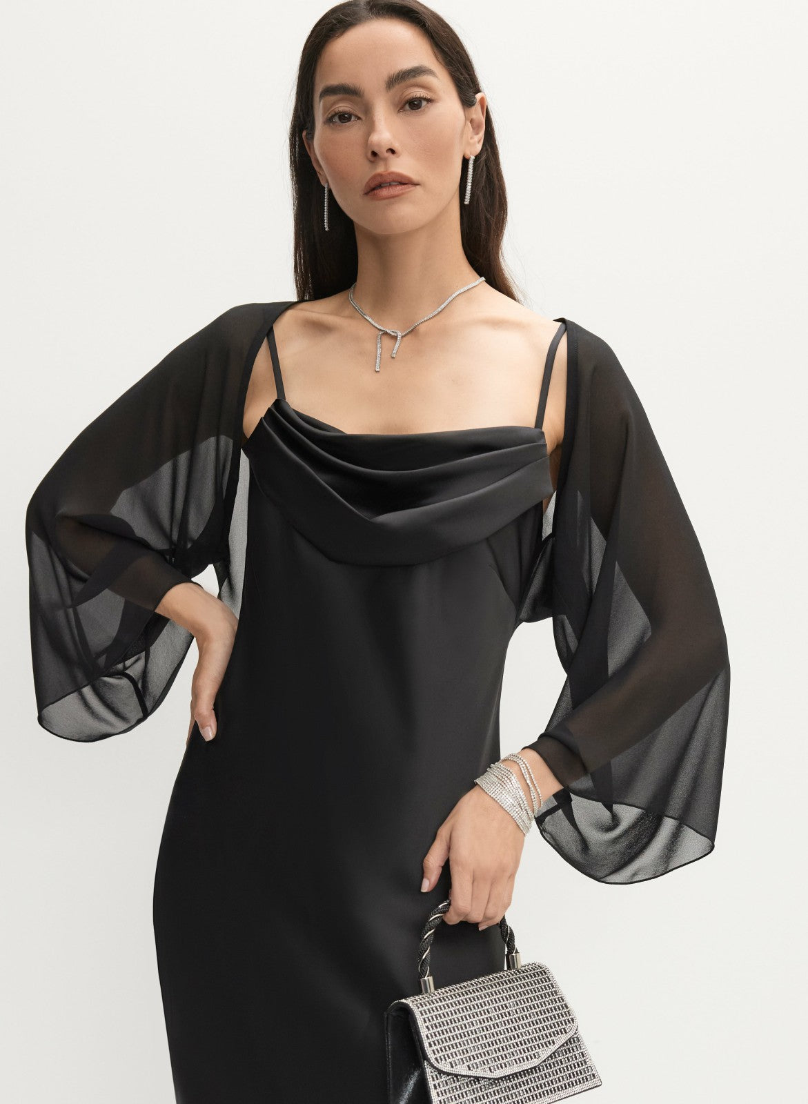 Women Long Sleeve Chiffon Bolero Black | Melanie Lyne