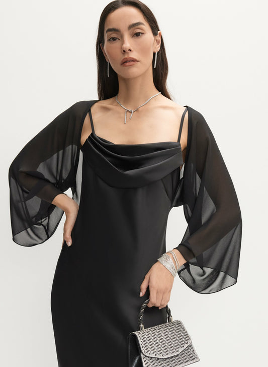 Women Long Sleeve Chiffon Bolero Black | Melanie Lyne