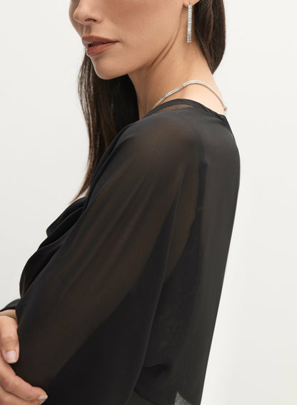Women Long Sleeve Chiffon Bolero Black | Melanie Lyne