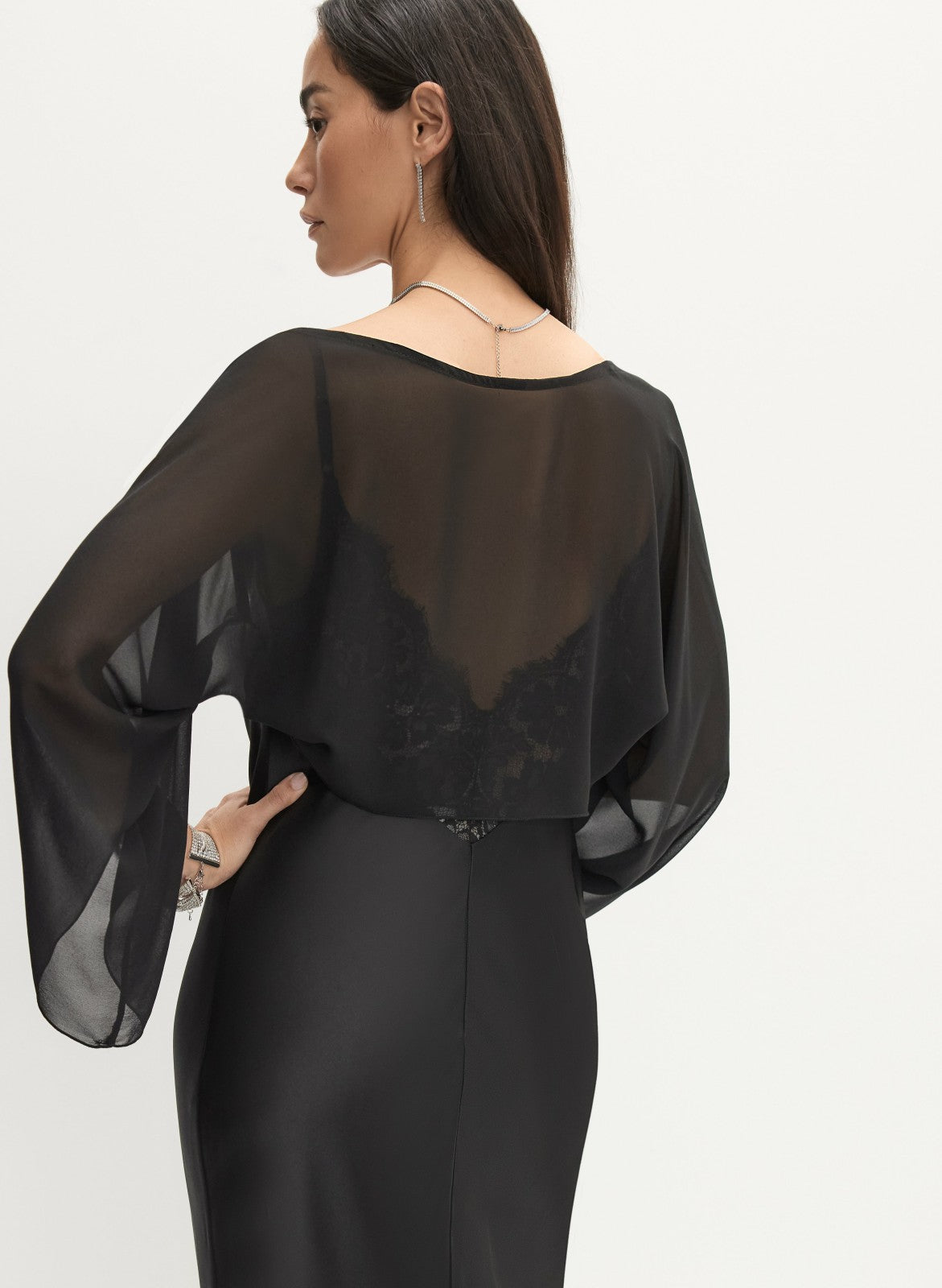 Women Long Sleeve Chiffon Bolero Black | Melanie Lyne