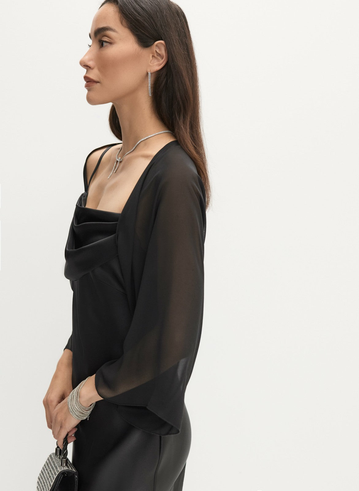 Women Long Sleeve Chiffon Bolero Black | Melanie Lyne
