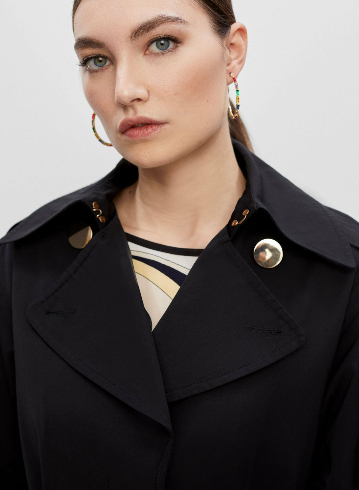 Women Button Detail Trench Coat Black | Melanie Lyne
