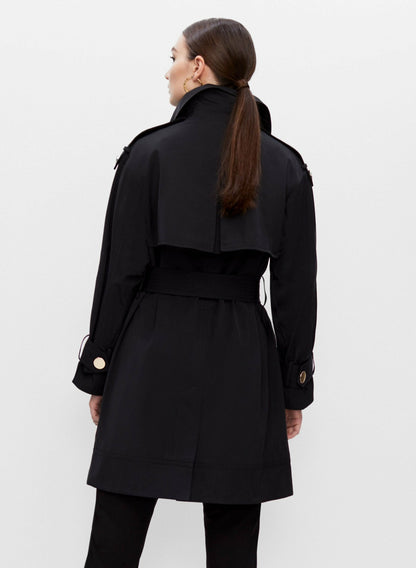 Women Button Detail Trench Coat Black | Melanie Lyne