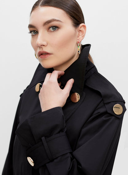 Women Button Detail Trench Coat Black | Melanie Lyne