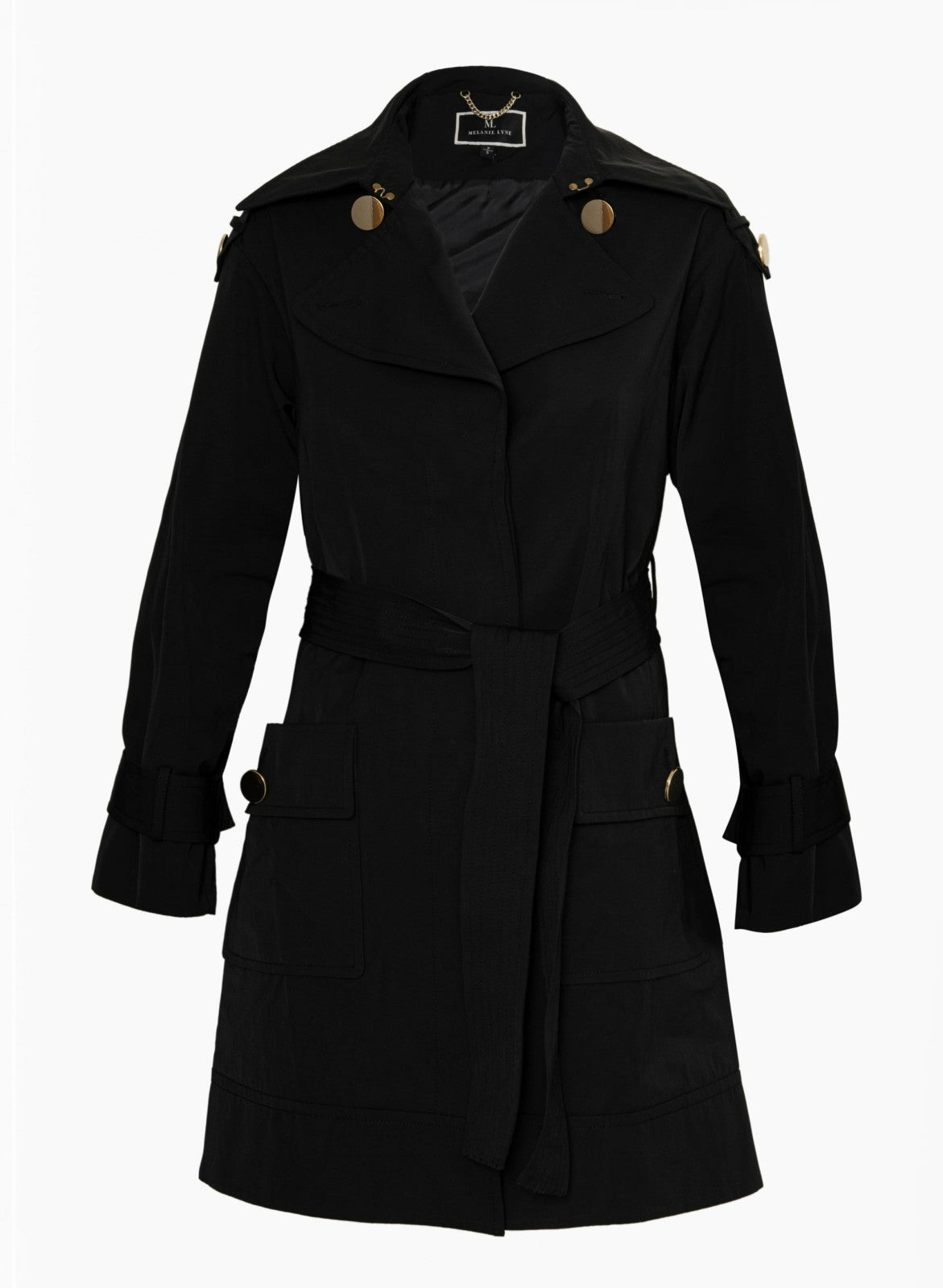 Women Button Detail Trench Coat Black | Melanie Lyne