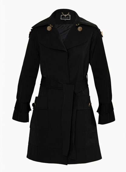 Women Button Detail Trench Coat Black | Melanie Lyne