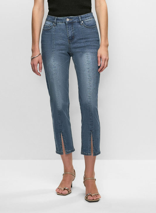 Women Cropped Slit-Hem Jeans Medium Blue | Melanie Lyne