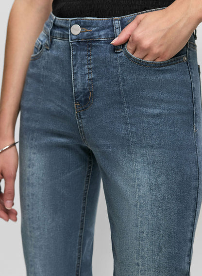 Women Cropped Slit-Hem Jeans Medium Blue | Melanie Lyne
