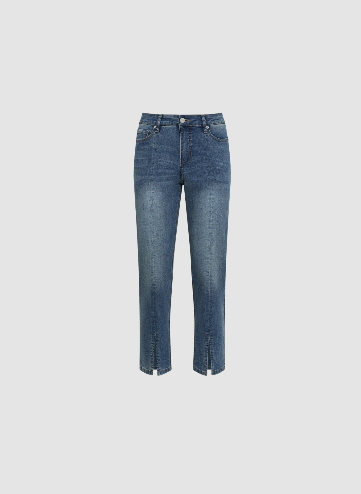 Women Cropped Slit-Hem Jeans Medium Blue | Melanie Lyne