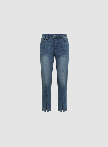 Women Cropped Slit-Hem Jeans Medium Blue | Melanie Lyne