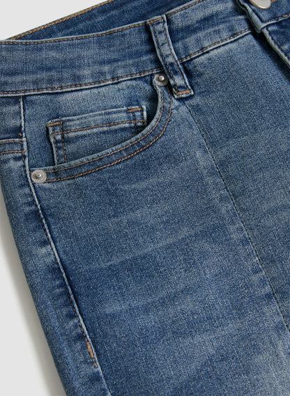 Women Cropped Slit-Hem Jeans Medium Blue | Melanie Lyne
