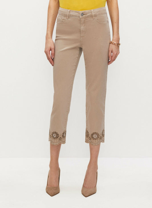 Women Cutout Detail Denim Capris Champagne | Melanie Lyne
