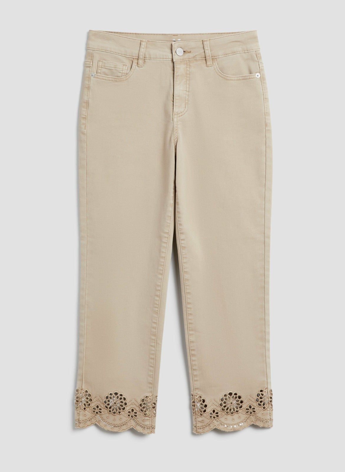 Women Cutout Detail Denim Capris Champagne | Melanie Lyne