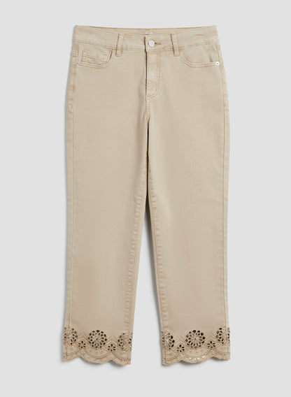 Women Cutout Detail Denim Capris Champagne | Melanie Lyne