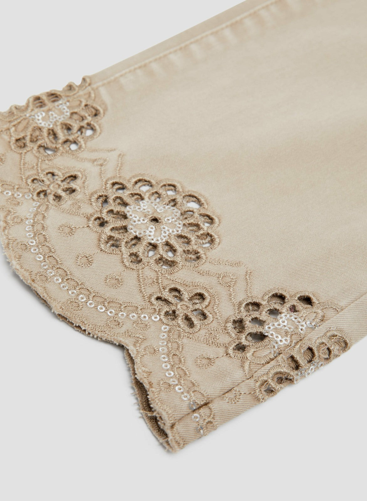 Women Cutout Detail Denim Capris Champagne | Melanie Lyne