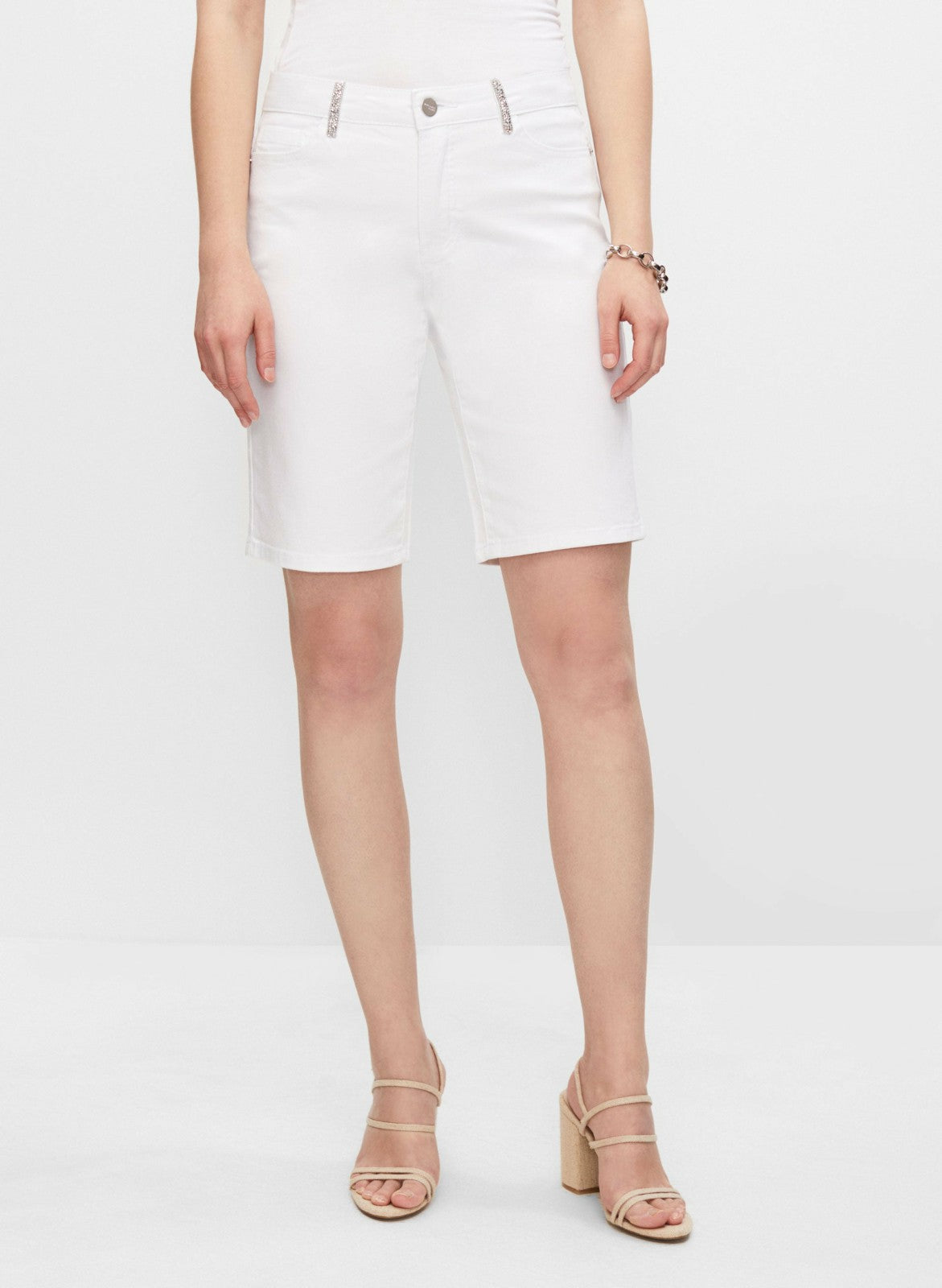 Women Rhinestone Detail Bermuda Shorts White | Melanie Lyne