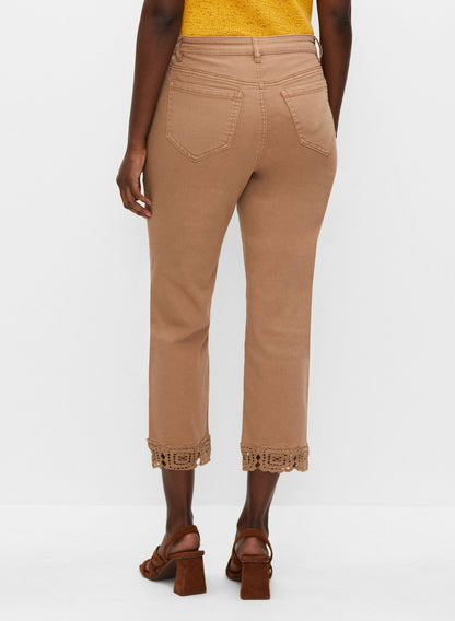 Women Lace Hem Denim Capris Sienna Brown | Melanie Lyne