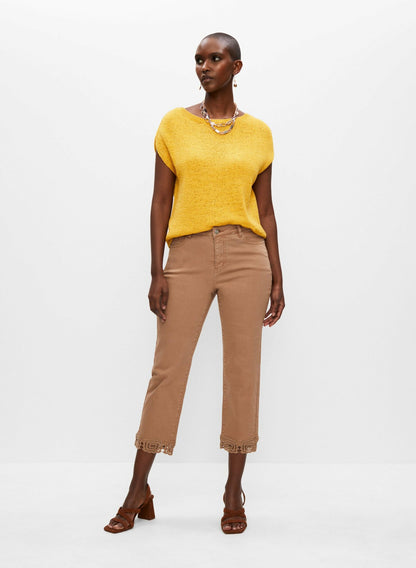 Women Lace Hem Denim Capris Sienna Brown | Melanie Lyne
